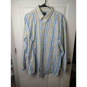 $ Jos. A. Banks Men's Blue White Yellow Plaid Long Sleeve Collared Dress Shirt.